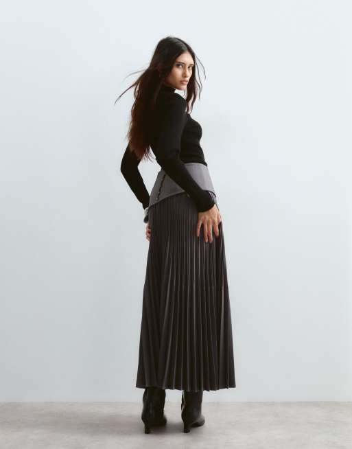ARRANGE premium pleated tailored maxi skirt in charcoal, 5 of 5