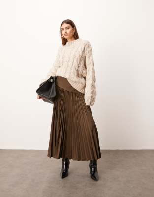 Arrange Premium Pleated Tailored Maxi Skirt In Brown
