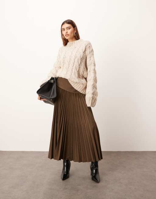 ARRANGE premium pleated  tailored maxi skirt with wool in chocolate