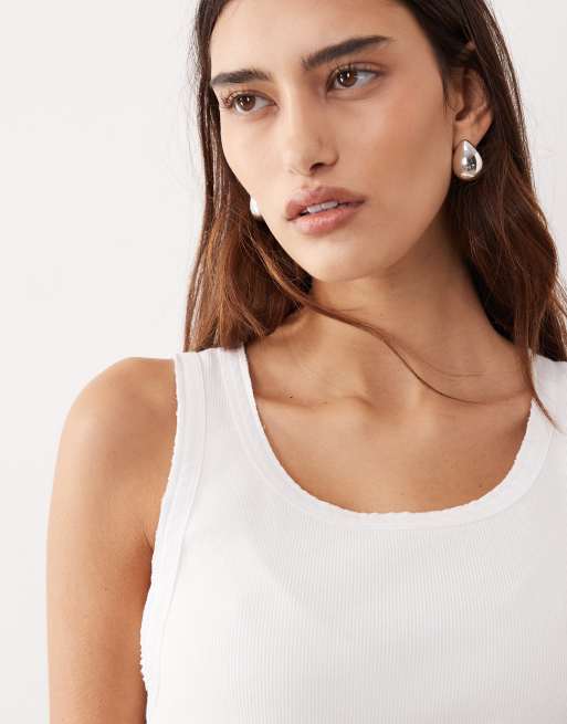  ARRANGE premium ribbed singlet with raw cotton trim in white, 2 of 4