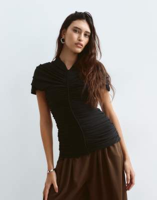 Arrange Premium Ruched Detail Top In Black