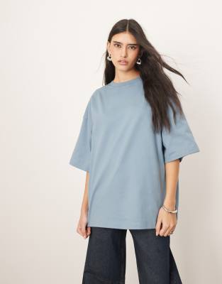 ARRANGE - Premium - Schweres Oversize-T-Shirt in verwaschenem Blau