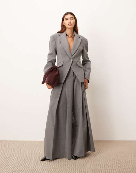 ARRANGE premium tailored blazer with cinched waist and pants in gray - view 1