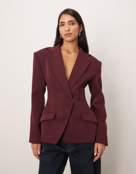 ARRANGE premium tailored blazer with cinched waist in burgundy