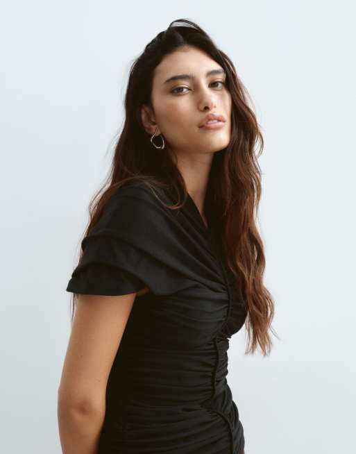 ARRANGE premium top med rynkedetaljer i sort, 2 af 4
