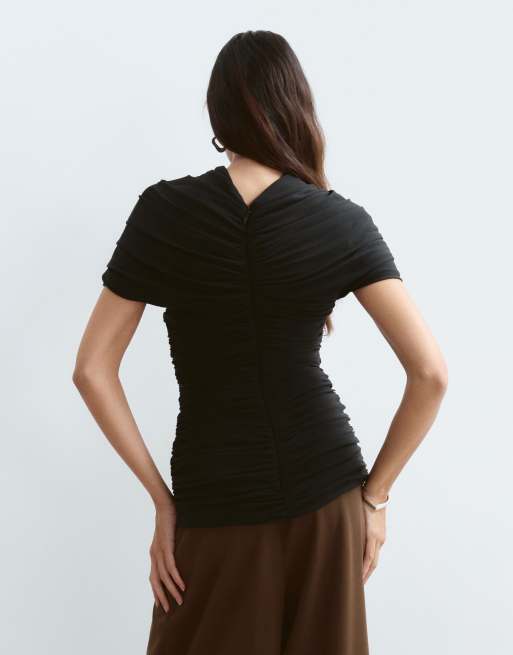 ARRANGE premium top med rynkedetaljer i sort, 4 af 4