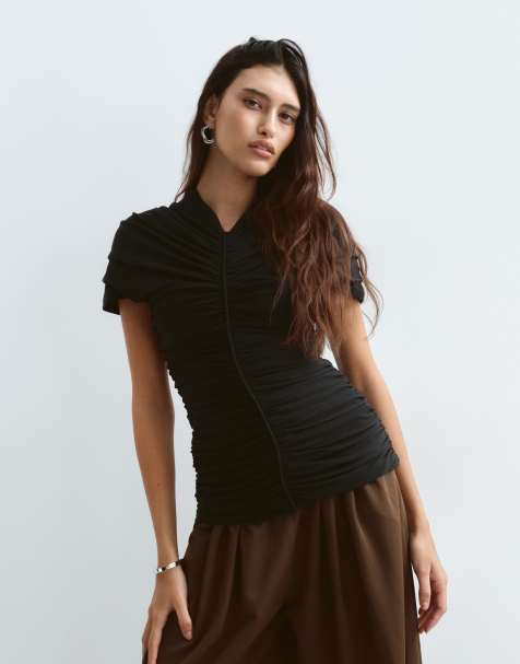 Arrange premium top met gerimpeld detail in zwart - view 1