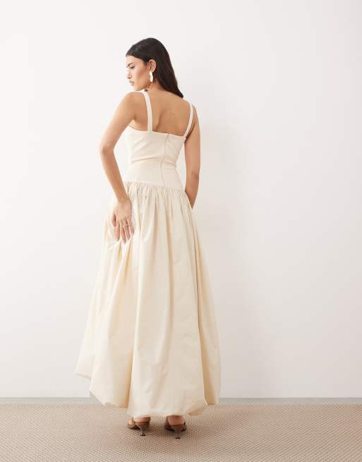 ARRANGE premium waisted dress with puffball hem in ecru, 3 of 4