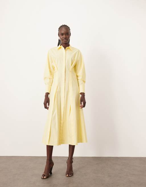 ARRANGE premium waisted shirt midi dress in buttermilk