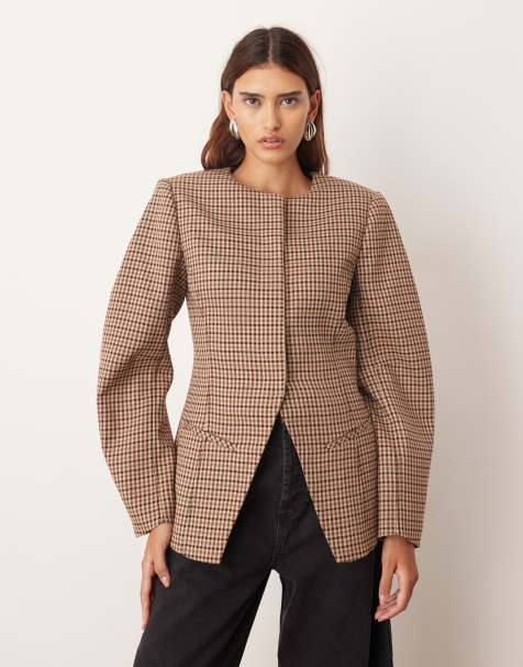ARRANGE clean collarless sculpted blazer in micro check