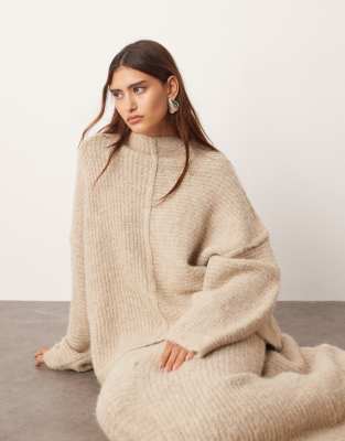 Pull d'ensemble en maille à coutures apparentes contrastantes - Taupe-Brown L