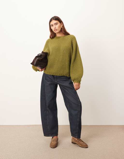 ARRANGE - Pull oversize en maille côtelée de laine mélangée - Kaki, 2 de 4