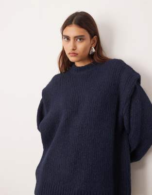 ARRANGE - Pullover mit Schulterpolster aus Rippstrick in Marineblau