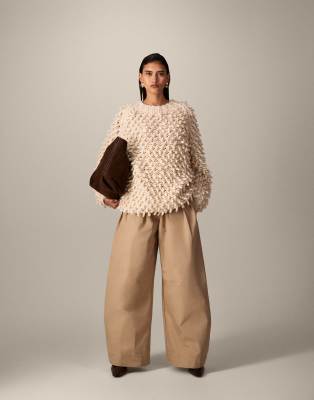 ARRANGE pure wool hand knit ultimate loop fringe jumper in cream