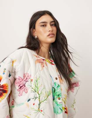 quilted bomber jacket in botanical floral-Multi