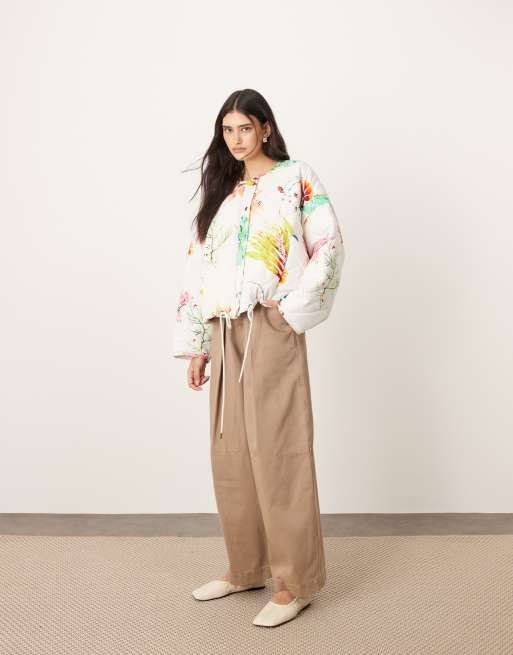 ARRANGE quilted bomber jacket in botanical floral