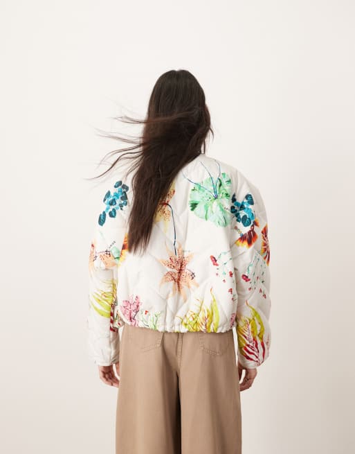 ARRANGE quilted bomber jacket in botanical floral