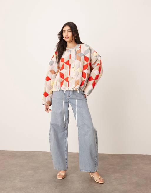 ARRANGE quilted bomber jacket in washed patchwork print