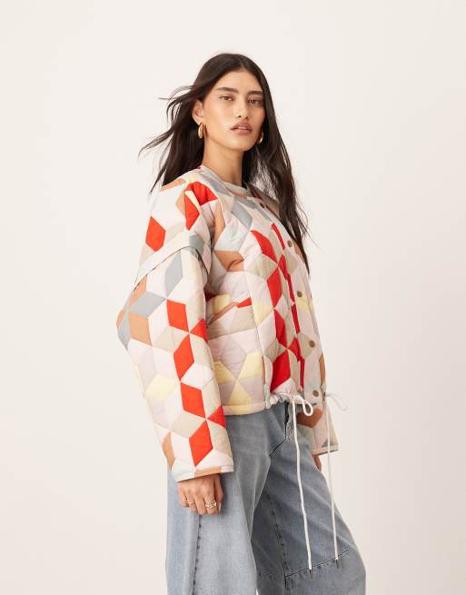 ARRANGE quilted bomber jacket in washed patchwork print