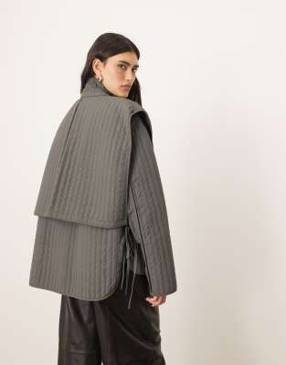 Arrange Quilted Layered Shacket With Tie Detail In Gray