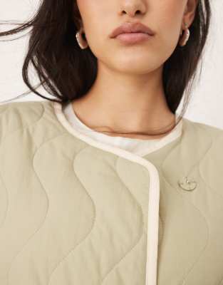 Arrange Curve Quilted Oversized Jacket With Contrast Trim In Green