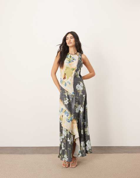 ARRANGE racer neck midi dress with colourblock detail in floral print - view 1