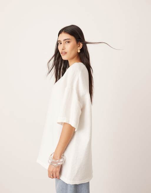 ARRANGE - Rechte geweven T-shirt met textuur in wit