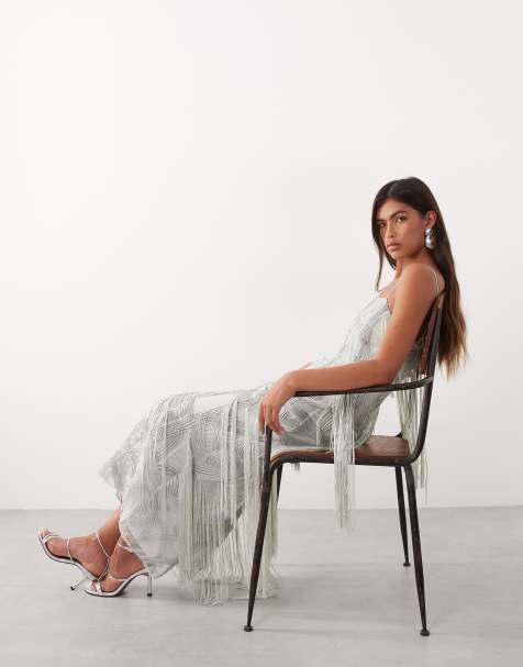 ARRANGE - Rechte maxi cami-jurk met geometrische franjes in blauw - view 1