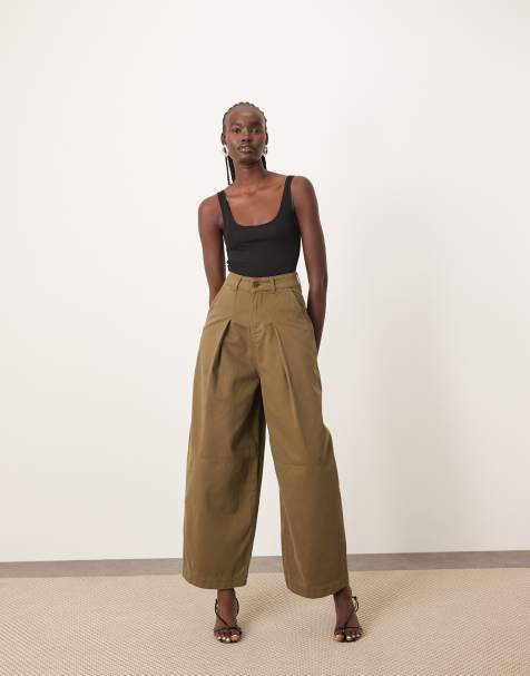 ARRANGE Remi casual twill barrel pants in olive green - view 1