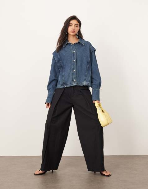ARRANGE Remi linen high waist barrel trouser in black