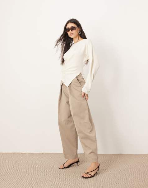 ARRANGE Remi casual twill barrel trouser in mocha