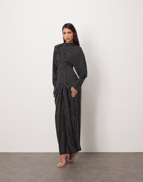 ARRANGE rhinestone embellished drape neck strong shoulder maxi dress with open back in black - view 1