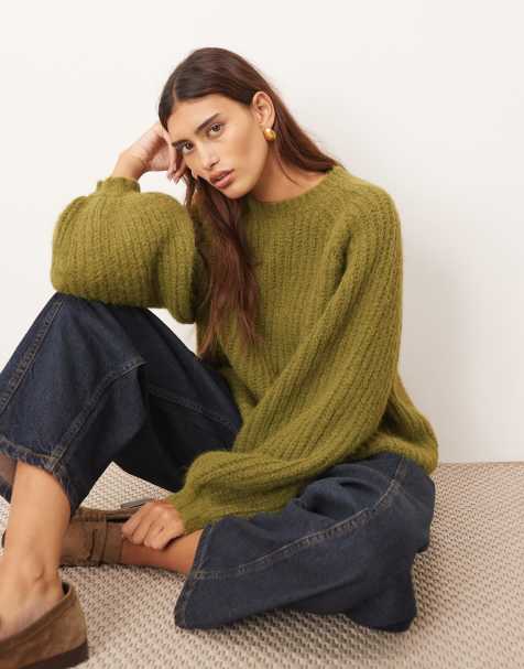 ARRANGE rib knit oversized jumper with wool in khaki - view 1