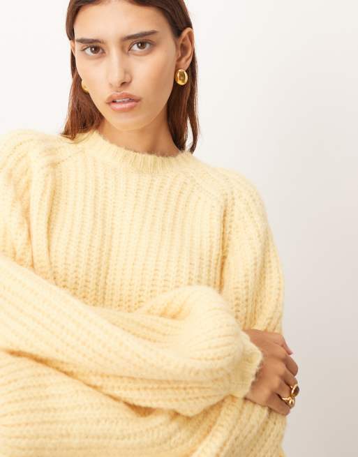 ARRANGE rib knit oversized wool blend sweater in buttermilk