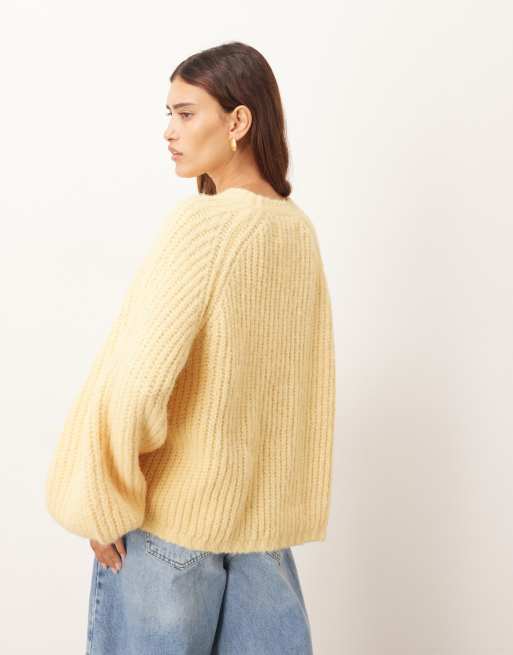 ARRANGE rib knit oversized wool blend sweater in buttermilk