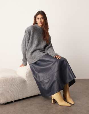 ARRANGE ARRANGE rib knitted shoulder pad jumper in charcoal-Grey