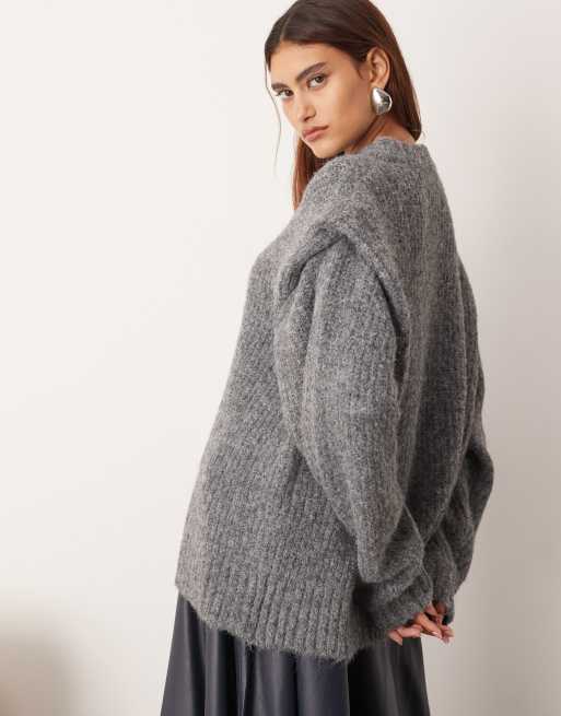 ARRANGE rib knitted shoulder pad jumper in charcoal ASOS