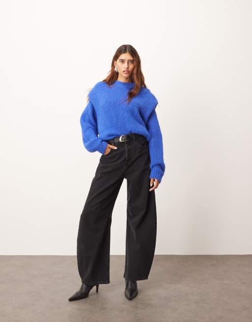 ARRANGE rib knitted shoulder pad jumper in cobalt blue, 2 of 4