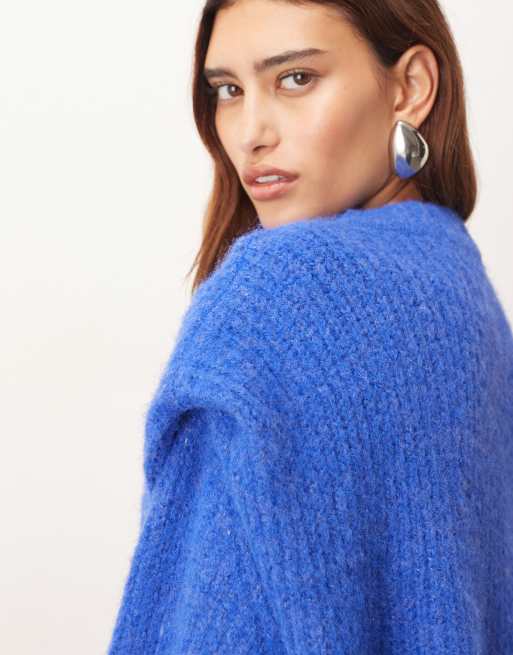 ARRANGE rib knitted shoulder pad jumper in cobalt blue, 3 of 4
