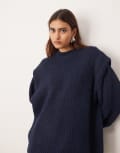 [ARRANGE] ARRANGE rib knitted shoulder pad jumper in navy XS Navy