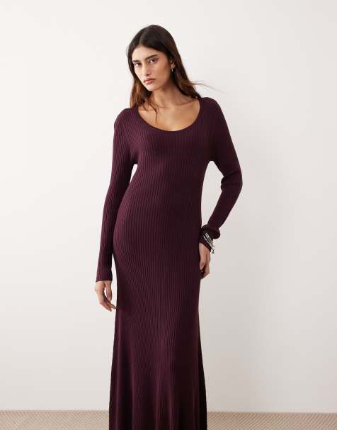 ARRANGE ribbed scoop neck maxi dress in cherry red - view 1