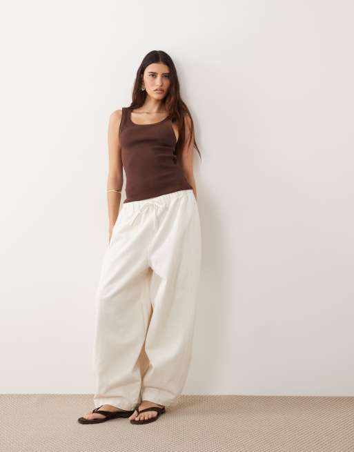 ARRANGE ribbed vest with raw cotton trim in chocolate, 2 of 4