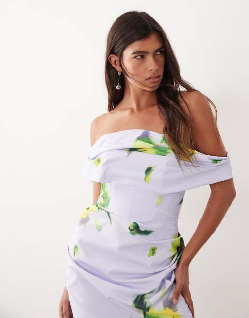 ARRANGE - Robe bandeau longue à fronces et imprimé fleuri - Lilas, 2 de 4