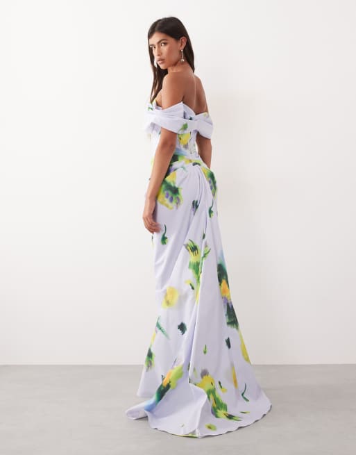 ARRANGE - Robe bandeau longue à fronces et imprimé fleuri - Lilas, 3 de 4