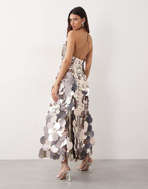 ARRANGE - Robe bandeau longue avec sequins ronds - Argenté, 3 de 4