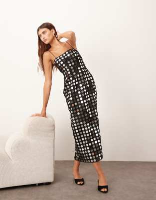 ARRANGE - Robe caraco droite mi-longue avec ornement effet miroir - Noir