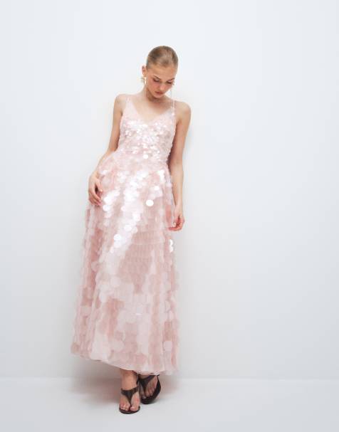 ARRANGE - Robe caraco mi-longue ornée de sequins avec jupe ample - Rose tendre - view 1