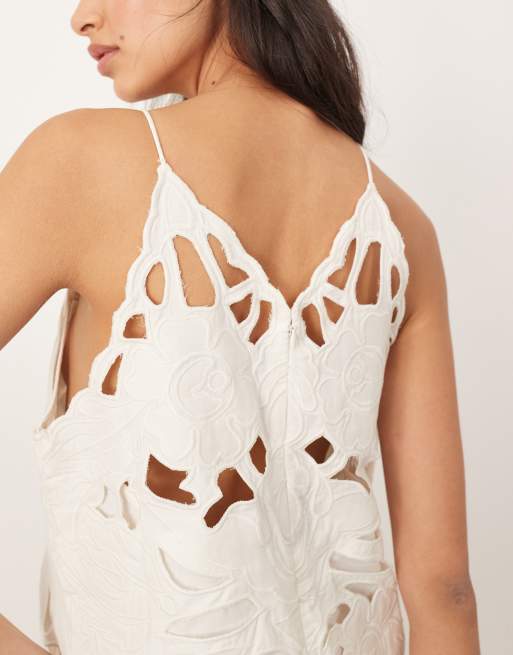 ARRANGE - Robe courte à encolure américaine avec découpes fleuries à coutures contrastantes - Blanc, 3 de 4