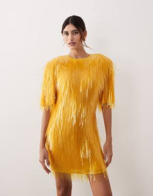 Robe courte à sequins pointus avec épaulettes - Orange 38