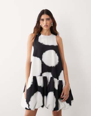 Robe courte coupe trapèze à pois et ourlet boule-Multicolore 46